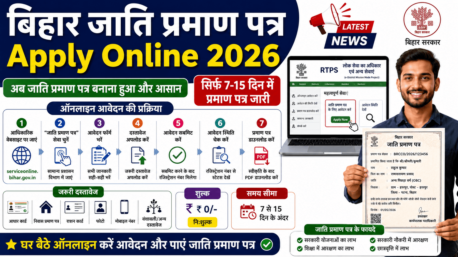 Bihar jati praman patra Apply Online 2026 News process