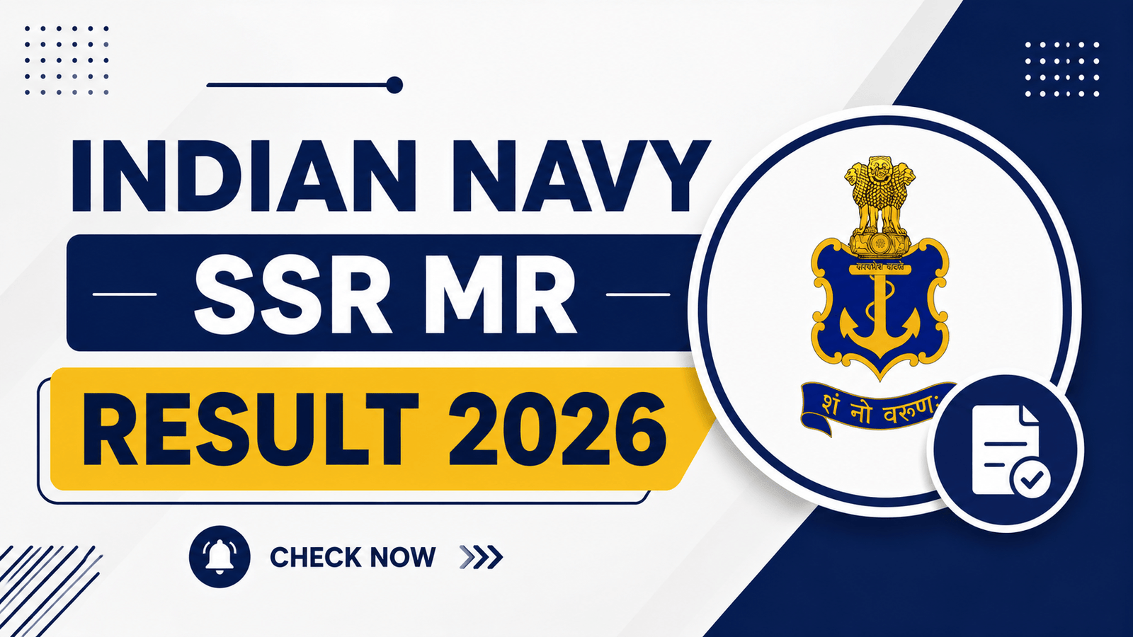 Indian Navy SSR MR Result 2026: Merit List, Download Link